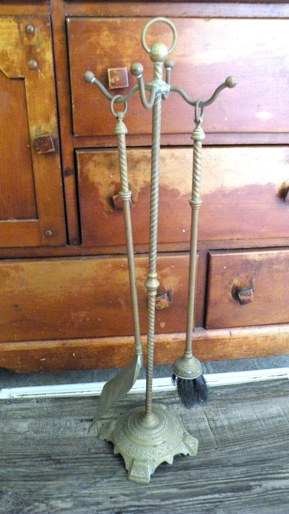 Antique Victorian Brass Fireplace 3 Piece Tool Set Fire Etsy