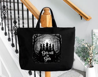 Girls Will Be Girls Custom Name Halloween Tote Bag, Trick Or Treat Tote Bag, Halloween Squad Totes, Candy Tote Bag, Trick or Treat Bag