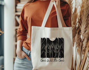 Girls Will Be Girls Custom Name Halloween Tote Bag, Trick Or Treat Tote Bag, Halloween Squad Totes, Candy Tote Bag, Trick or Treat Bag