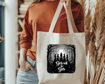 Girls Will Be Girls Custom Name Halloween Tote Bag, Trick Or Treat Tote Bag, Halloween Squad Totes, Candy Tote Bag, Trick or Treat Bag
