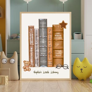 Personalized Children's Book Stack Print | Custom Kids Library Art | Nursery Wall Decor | Digital Download