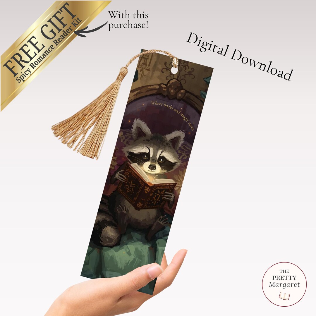 Raccoon Reading in Bed Bookmark | Cozy Spicy Illustration for Book ...