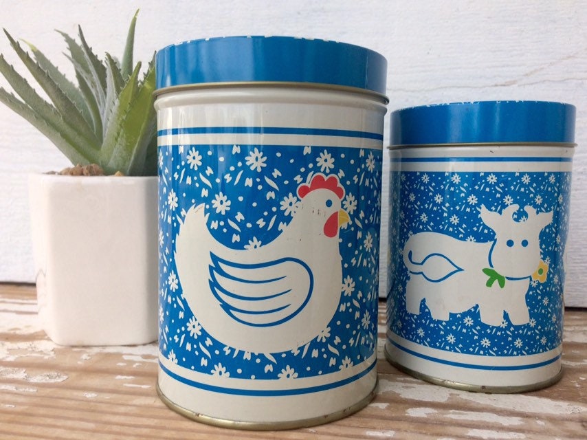 Canisters / VINTAGE CANISTER SET / Rooster Kitchen Decor / Cow Etsy