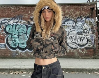 Y2K Brown Faux Shearling Jacket | Cropped Sherpa Zip Hoodie
