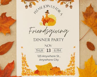 Friendsgiving Dinner Invitation | Printable Thanksgiving Friends Gathering Invite | Editable Fall Party Invitation Template