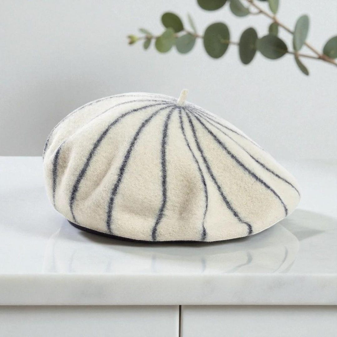 Striped Wool Beret: Red Blue Beige Color Block, Parisian Style - Etsy