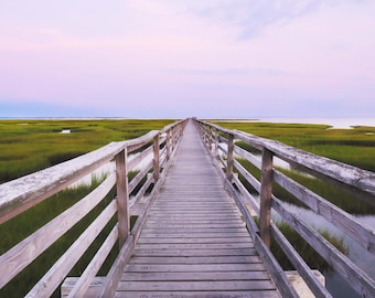 Marshlight - Cape Cod Boardwalk Druck - Costal Wandkunst, Salzwiesen Fotografie, Stranddekor