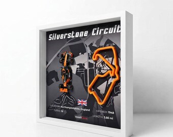 Silverstone Circuit Shadow Box in White Frame: F1 Diecast Car, Motorsport Wall Art
