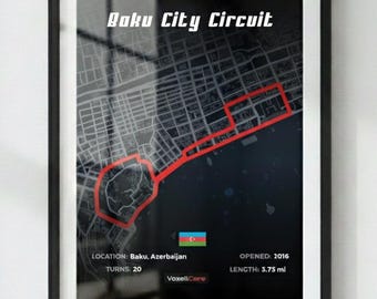 Baku City Circuit Poster in Black | Digital Download | Formula 1 Race Track Wall Art