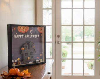 3D Halloween Shadow Box: Spooky Scene in Black 12x12 Frame