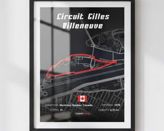 Circuit Gilles Villeneuve Poster in Black | Digital Download | Formula 1 Race Track Wall Art