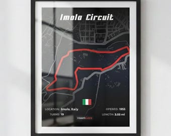 Imola Circuit Poster in Black | Digital Download | Formula 1 Race Track Wall Art