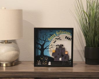 Spooky 3D Halloween Shadow Box: Haunted House Decor, 12x12 Black Frame