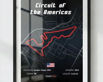 Circuit of the Americas Poster in Black | Digital Download | Formula 1 Race Track Wall Art