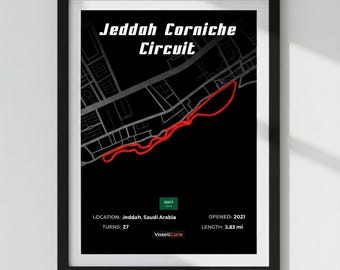 Jeddah Corniche Circuit Poster in Black | Digital Download | Formula 1 Race Track Wall Art