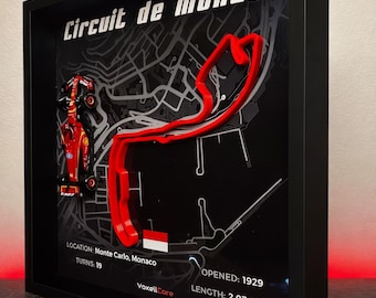 Circuit de Monaco Shadow Box: F1 Ferrari Diecast Car, Motorsport Wall Art