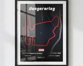 Hungaroring Circuit Poster in Black | Digital Download | Formula 1 Race Track Wall Art