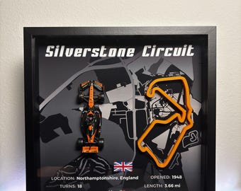 Silverstone Circuit Shadow Box: F1 Diecast Car, Motorsport Wall Art