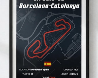Circuit de Barcelona-Catalunya Poster in Black | Digital Download | Formula 1 Race Track Wall Art