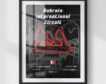 Bahrain International Circuit Poster in Black | Digital Download | Formula 1 Race Track Wall Art