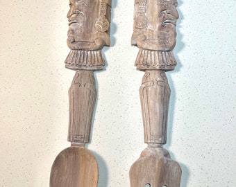 Large Whitewashed Wood Fork and Spoon Wall Decor