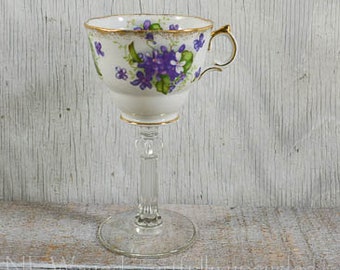 Tea cup wine glass, teacup wine glass, wedding wine glass, unique wine glass, cottage chic, repurposed, upcycled