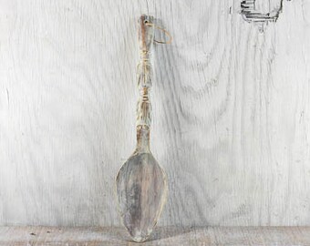 Wood spoon, painted spoon, wall hanging, wall decor, distressed, bleach sand color, upcycled