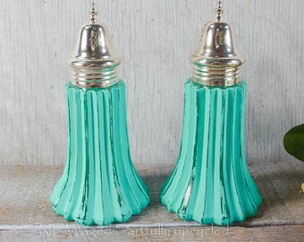 Shabby chic Salt and Pepper shakers, handpainted and distressed, kitchen accessories