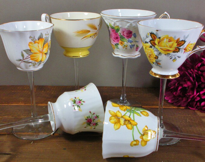 Vintage Mistmatched Teacup Wine Glasses / Tea Cup Wine Glass / Etsy