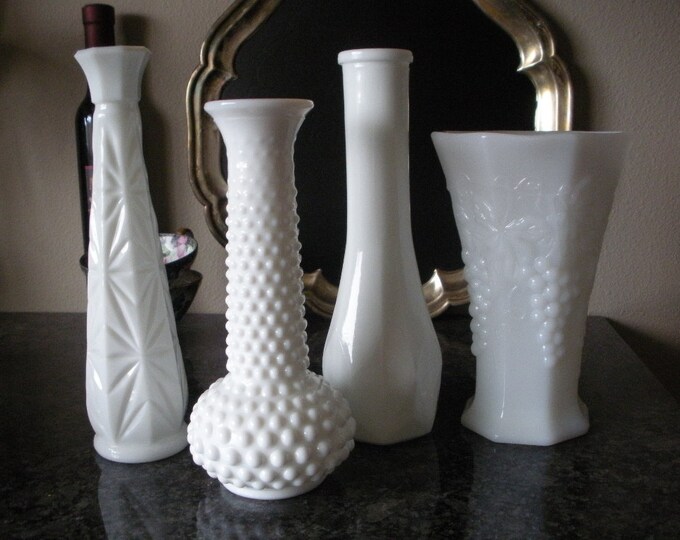 Milk Glass Vases Wedding Centerpieces Collection of 4 Etsy