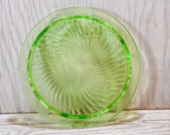 Vintage Green Depression Glass, Swirl Pattern Footed Cake Plate, green depression ware