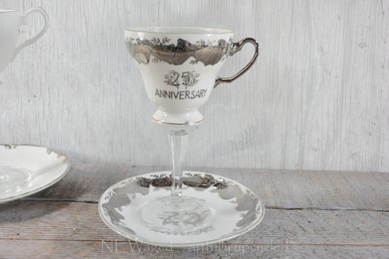 Vintage Tea Cup Wine Glass 25th Wedding Anniversary Teacup Etsy