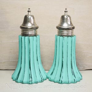Shabby chic Salt and Pepper shakers, handpainted and distressed, kitchen accessories