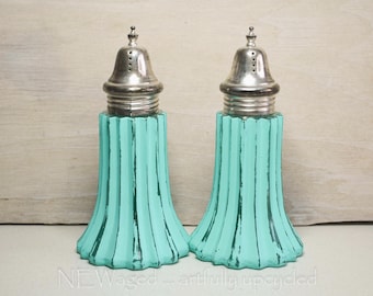 Shabby chic Salt and Pepper shakers, handpainted and distressed, kitchen accessories