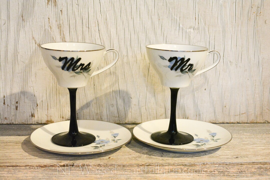 Wine Glass Cute Wine Glass Tea Cup Wine Glass Mr. and Mrs. Etsy