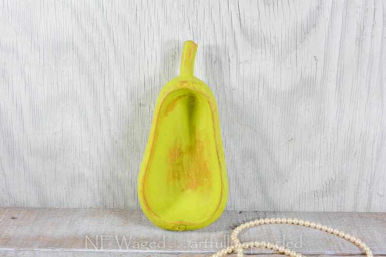 Shabby chic wood bowl, pear shaped, rustic home décor, jewelry holder, cute jewelry holder image 2