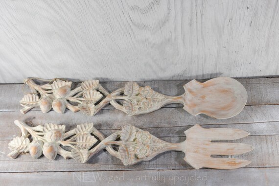 Extra Large Fork And Spoon Painted Fork And Spoon Wood Wall Etsy