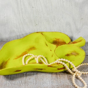 Rustic Wood Tray: Chartreuse Shabby Chic Jewelry Display