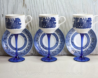 Upcycled Teacup Wine Glass Set: Cocktail Glasses with Saucers