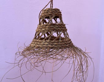Stroh Boho Pendelleuchte, Stroh Lampenschirm, Naturfaser Kronleuchter