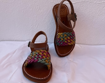 Sandalias de cuero para niños hechas a mano – Correa trenzada de colores – Niños y niñas
