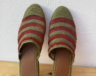 Handmade Raffia Sandals: Woven Mules with Leather Lining