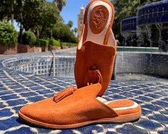 Handmade Moroccan Leather Mules: Velvet Comfort Slippers