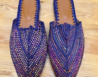 Raffia slippers for women, Handmade raffia sandal, Woven Mules with Leather Lining