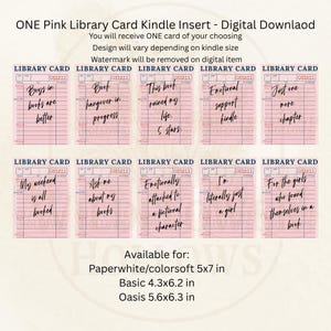 Single Pink Library Card Kindle Insert - Digital Download - Pink Library Card