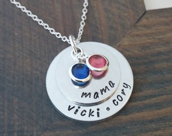 Mama Necklace // Personalized Jewelry // Hand Stamped Necklace // Gift for Mom // Necklace with Kids Names and Birthstones