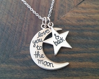 Collar de media luna de plata esterlina: Te amo hasta la luna y de regreso