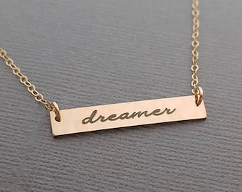 Dainty Gold Filled Name Bar Necklace: Hand Stamped Personalized Jewelry