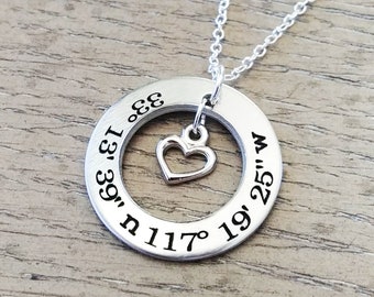 Coordinate Necklace - Personalized Latitude Longitude Necklace - Custom Keepsake Gift to Remember a Specific Location