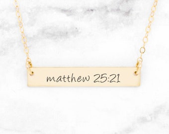 Gold Bible Verse Necklace, Gold Bible Jewelry, Gold Scripture Necklace, Gold Christian Necklace, Gold Matthew 2521 Necklace